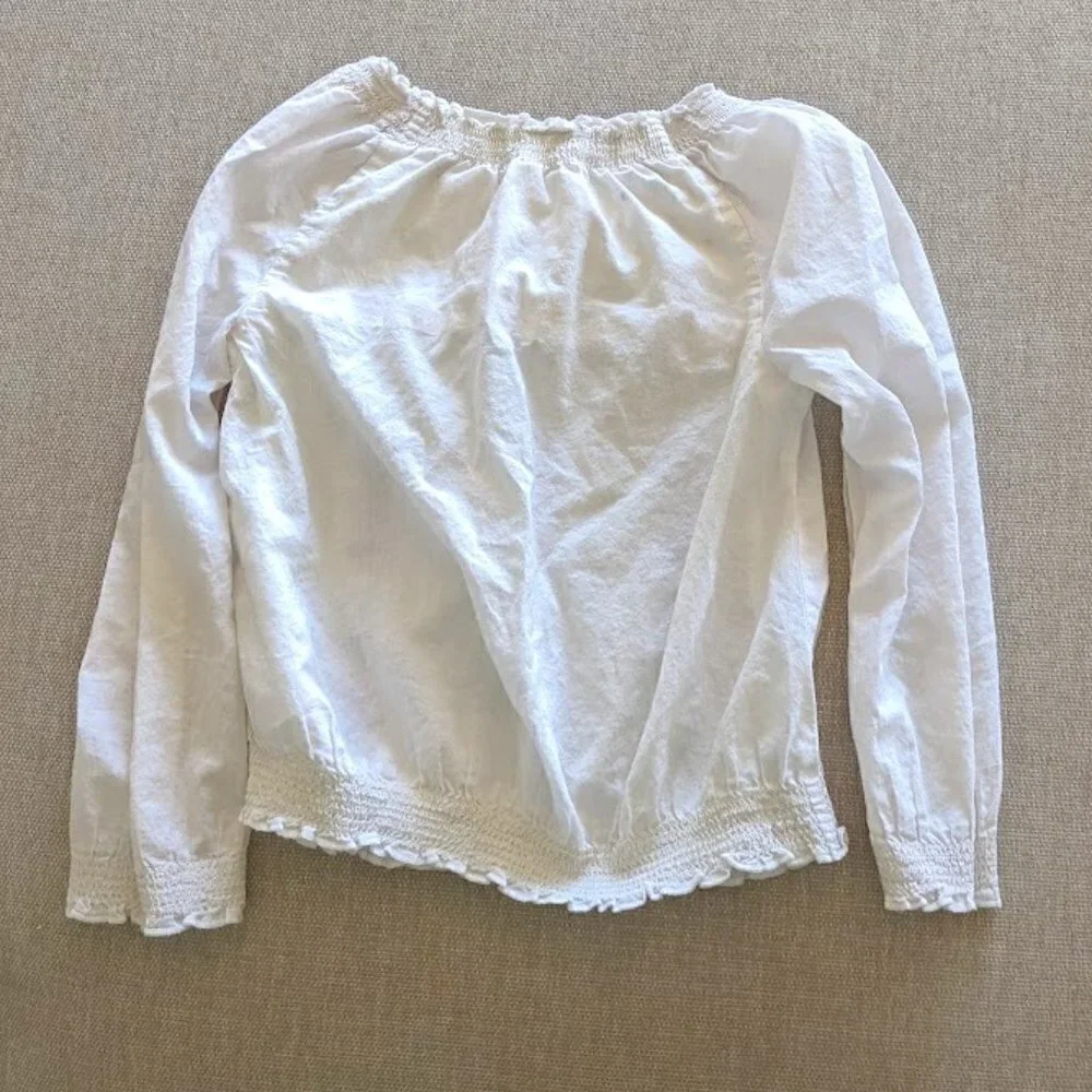 Gymboree Girls White Blouse w/ Embroidered Purple Flowers Size 5